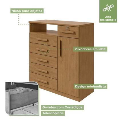 Imagem de Conjunto de Guarda-roupa 6 Portas com Pés Bertha com Cômoda da Vinci