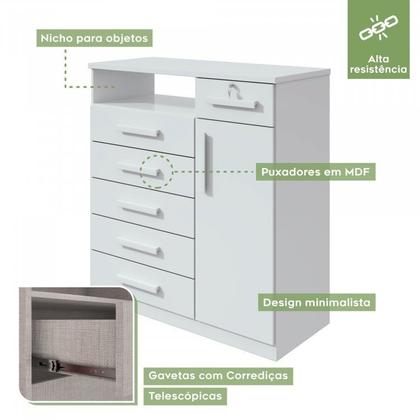 Imagem de Conjunto de Guarda-roupa Casal com Espelho 6 Portas 4 Gavetas Zeuse Cômoda da Vinci