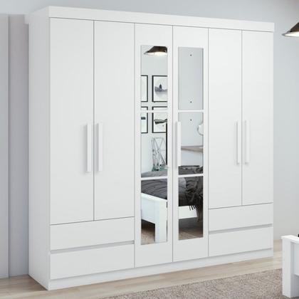 Imagem de Conjunto de Guarda-roupa Casal com Espelho 6 Portas 4 Gavetas Zeuse Cômoda da Vinci