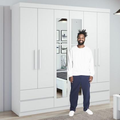 Imagem de Conjunto de Guarda-roupa Casal com Espelho 6 Portas 4 Gavetas Zeuse Cômoda da Vinci