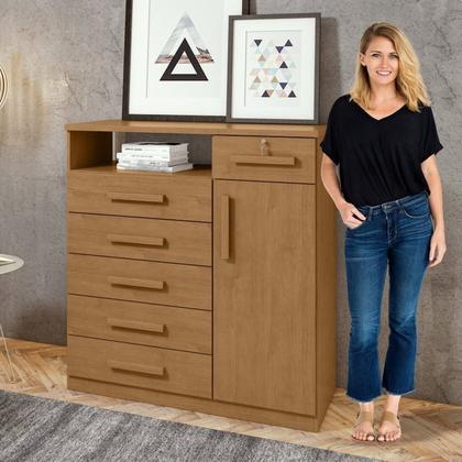 Imagem de Conjunto de Guarda-Roupa Casal com Espelho e Cômoda Bertha e da Vinci Marrom Amêndoa Clean/Off White