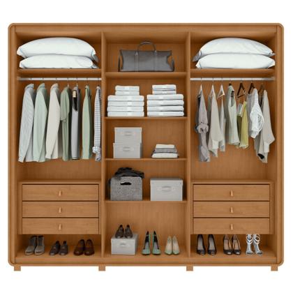 Imagem de Conjunto de Guarda-roupa Casal Loop 6 Portas com Pés e Cômoda 8 Gavetas 152x48x96cm Loop