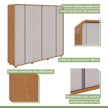 Imagem de Conjunto de Guarda-roupa Casal Loop 6 Portas com Pés e Cômoda 8 Gavetas 152x48x96cm Loop