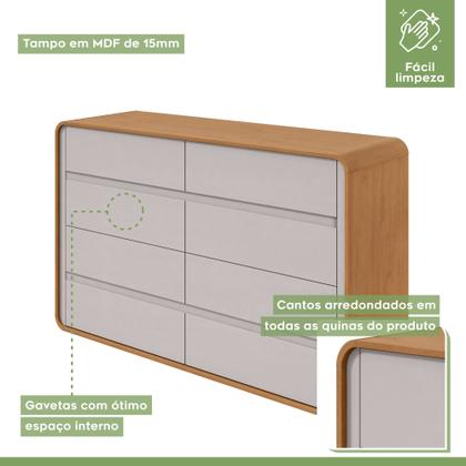 Imagem de Conjunto de Guarda-roupa Casal Loop 6 Portas com Pés e Cômoda 8 Gavetas 152x48x96cm Loop