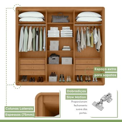 Imagem de Conjunto de Guarda-roupa Casal Loop 6 Portas e Cômoda 8 Gavetas 152x48x96cm Loop