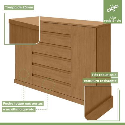 Imagem de Conjunto de Guarda-roupa Casal Loop 6 Portase Cômoda 2 Portas 7 Gavetas 3 Prateleiras Vedra