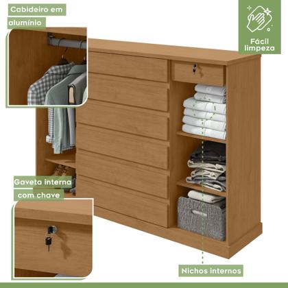 Imagem de Conjunto de Guarda-roupa Casal Loop 6 Portase Cômoda 2 Portas 7 Gavetas 3 Prateleiras Vedra