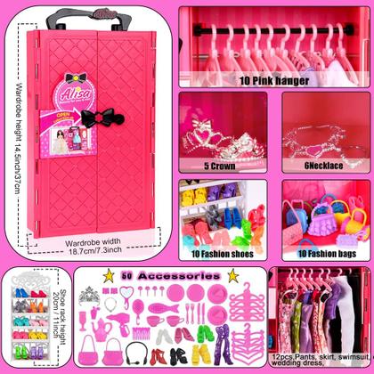 Imagem de Conjunto de guarda-roupa ebuddy para boneca feminina de 11,5 polegadas com 105 unidades