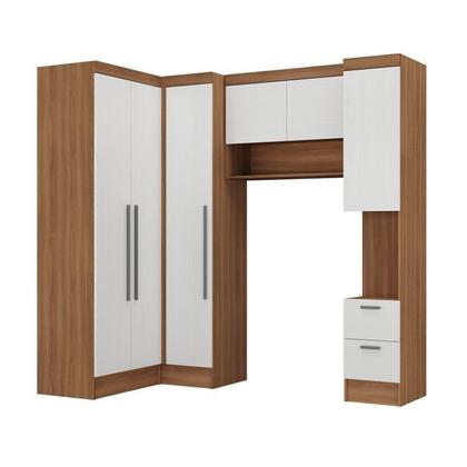 Imagem de Conjunto de Guarda-Roupa Modulado 6 Portas 6 Gavetas 4 Peças Viena Yescasa Branco/Nogal
