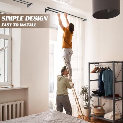 Imagem de Conjunto de hastes de cortina dupla YeyeBest 168 a 366 cm Metal Black