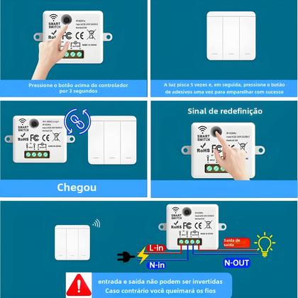 Imagem de Conjunto de Interruptor de Luz Sem Fio 1/2/3 Gangues - Controle Remoto 433MHz (10A 110V/220V)