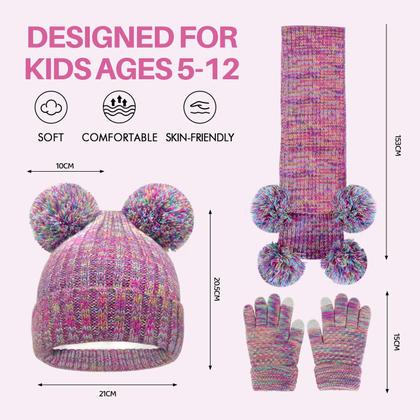 Imagem de Conjunto de inverno Runloon Kids Knit Hat, luvas, cachecol, 5-12 anos