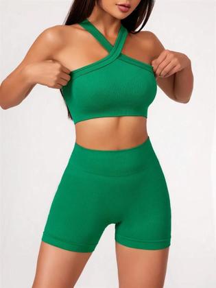 Imagem de Conjunto de Ioga Feminino com Cintura Alta e Tiras - Roupas de Treino para Verão