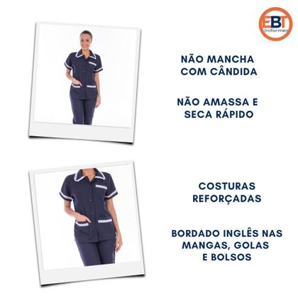 Imagem de Conjunto de Jaleco e Calça em Oxford com Bordado Ingles para Copeira, Arrumadeira, Faxineira Não Mancha com Cândida Seca Rápido Não Amassa Dia a Dia