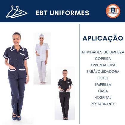 Imagem de Conjunto de Jaleco e Calça em Oxford com Bordado Ingles para Copeira, Arrumadeira, Faxineira Não Mancha com Cândida Seca Rápido Não Amassa Dia a Dia