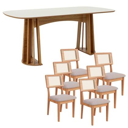 Imagem de Conjunto de Jantar 6 Lugares Mesa 1,80m em MDF e Base Ripada