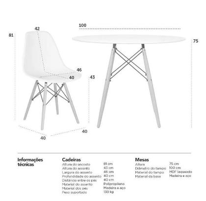 Imagem de Conjunto de Jantar Eames: Mesa Redonda 100cm Preta + 6 Cadeiras Eiffel DSW Pretas