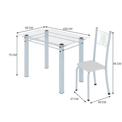 Imagem de Conjunto de Jantar Mesa 100x60cm Tampo de Vidro Incolor com 4 Cadeiras Sara Yescasa