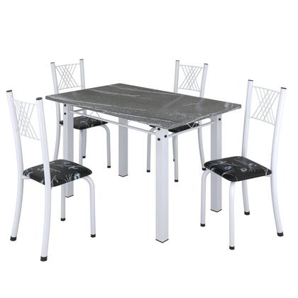 Imagem de Conjunto de Jantar Mesa 120x75cm Tampo de Granito Topázio com 4 Cadeiras Sara Yescasa Branco/Preto Floral