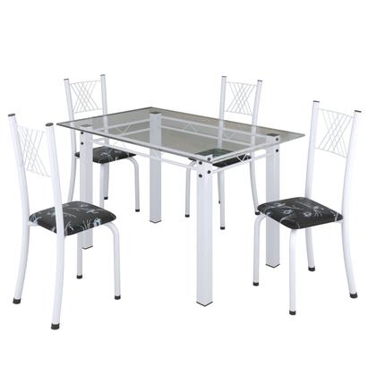 Imagem de Conjunto de Jantar Mesa 120x75cm Tampo de Vidro Incolor com 4 Cadeiras Sara Yescasa