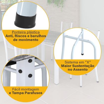 Imagem de Conjunto de Jantar Mesa 120x75cm Tampo de Vidro Incolor com 4 Cadeiras Sara Yescasa