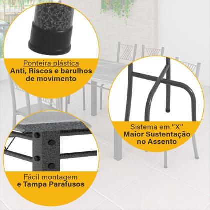 Imagem de Conjunto de Jantar Mesa 140x75cm Tampo de Vidro Incolor com 6 Cadeiras Sara Yescasa Prata/Preto Liso/Mart