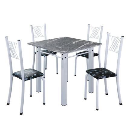 Imagem de Conjunto de Jantar Mesa 70x70cm Tampo de Granito Topázio com 4 Cadeiras Sara Yescasa Branco/Preto Floral