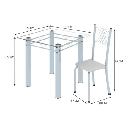 Imagem de Conjunto de Jantar Mesa 75x75cm Tampo de Vidro Incolor com 4 Cadeiras Sara Yescasa