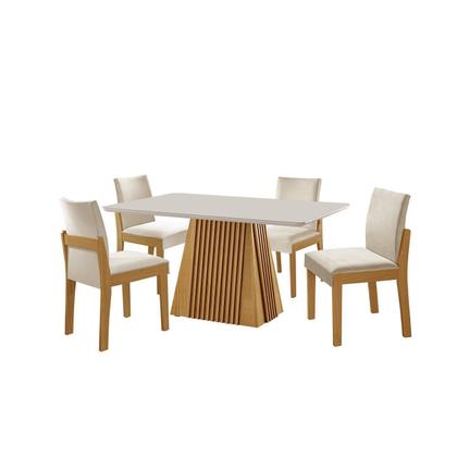 Imagem de Conjunto de Jantar Mesa Áustria 120cm X 80cm Tampo Mdf/vidro com 4 Cadeiras Mônaco Yescasa Castanho Cinamomo/Creme/Off White