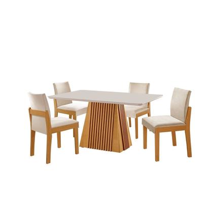 Imagem de Conjunto de Jantar Mesa Áustria 120x80cm MDF/Vidro 4 Cadeiras Mônaco Estofadas Castanho Cinamomo/Off White Yescasa