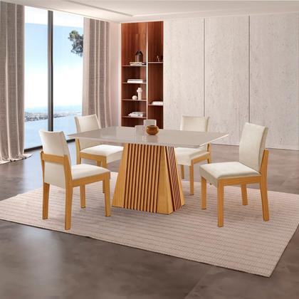 Imagem de Conjunto de Jantar Mesa Áustria 120x80cm MDF/Vidro 4 Cadeiras Mônaco Estofadas Castanho Cinamomo/Off White Yescasa