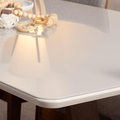 Imagem de Conjunto de Jantar Mesa com Vidro Avena 4 Cadeiras New Drop - Canella c/ Bege