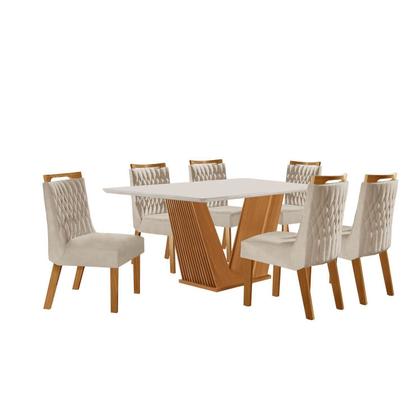 Imagem de Conjunto de Jantar Mesa Maia Tampo Mdf e Vidro com 6 Cadeiras Atena