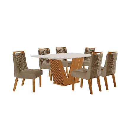 Imagem de Conjunto de Jantar Mesa Maia Tampo Mdf e Vidro com 6 Cadeiras Atena
