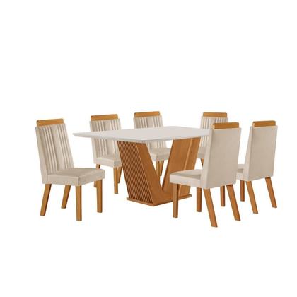 Imagem de Conjunto de Jantar Mesa Maia Tampo Mdf e Vidro com 6 Cadeiras Florença