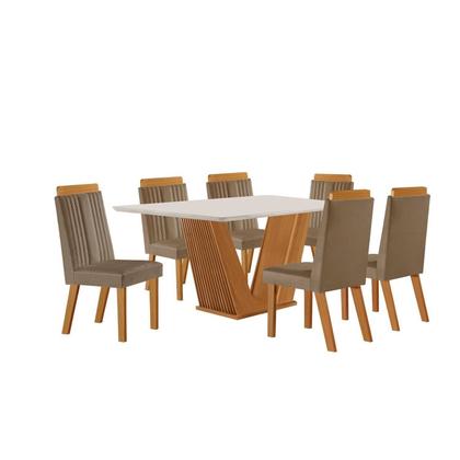 Imagem de Conjunto de Jantar Mesa Maia Tampo Mdf e Vidro com 6 Cadeiras Florença