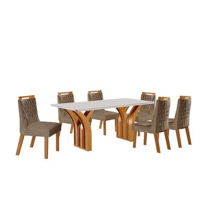 Imagem de Conjunto de Jantar Mesa Miami Tampo Mdf e Vidro com 6 Cadeiras Atena Yescasa