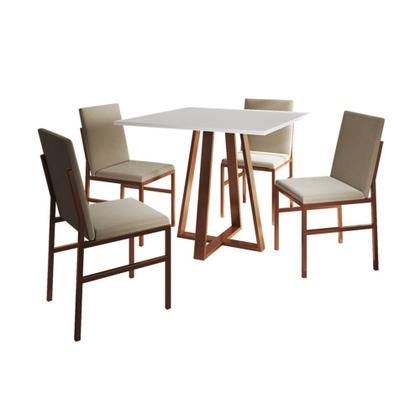 Imagem de Conjunto de Jantar Mesa Mônaco 90cm Tampo Branco com 4 Cadeiras Bege Base Cobre