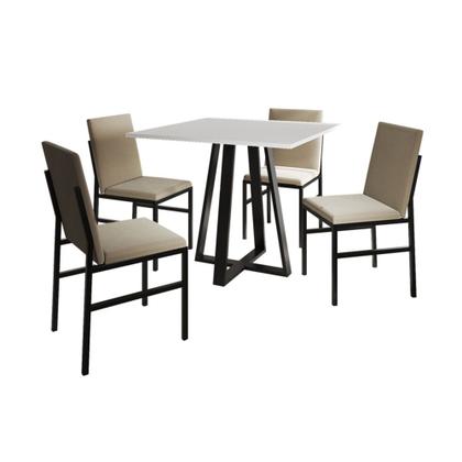 Imagem de Conjunto de Jantar Mesa Mônaco 90cm Tampo Branco com 4 Cadeiras Estofadas Bege