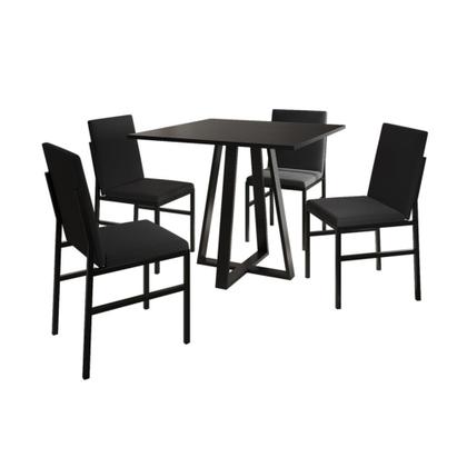 Imagem de Conjunto de Jantar Mesa Mônaco 90cm Tampo Preto com 4 Cadeiras Estofadas Pretas