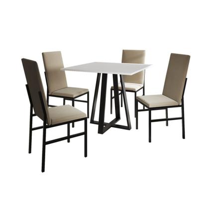 Imagem de Conjunto de Jantar Mesa Mônaco Premium 90cm Branca com 4 Cadeiras Estofadas Bege