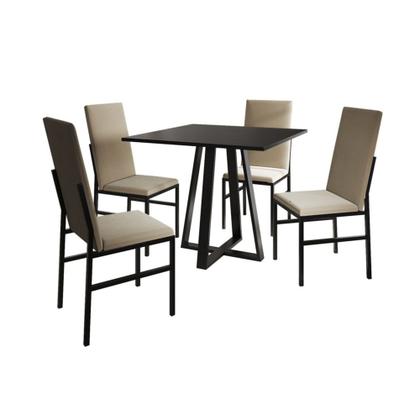 Imagem de Conjunto de Jantar Mesa Mônaco Premium 90cm Preta com 4 Cadeiras Estofadas Bege