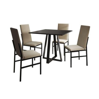 Imagem de Conjunto De Jantar Mesa Mônaco Premium 90cm Preta Com 4 Cadeiras Estofadas Bege Preto