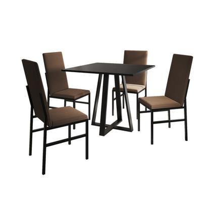 Imagem de Conjunto de Jantar Mesa Mônaco Premium 90cm Preta com 4 Cadeiras Estofadas Marrom