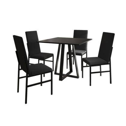 Imagem de Conjunto de Jantar Mesa Mônaco Premium 90cm Preta com 4 Cadeiras Estofadas Pretas  