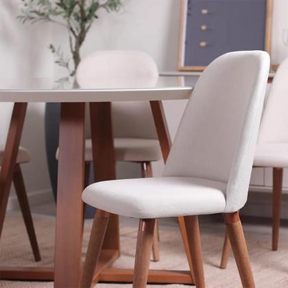 Imagem de Conjunto de Jantar Mesa Quadrada com Vidro Bennett 6 Cadeiras New Drop - Natural c/ Bege