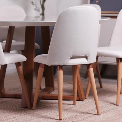 Imagem de Conjunto de Jantar Mesa Redonda com Vidro Bennett 6 Cadeiras Drop - Natural c/ Off White