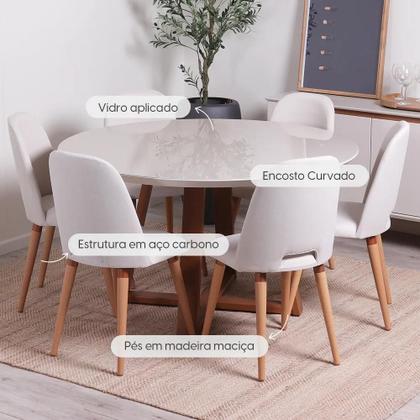 Imagem de Conjunto de Jantar Mesa Redonda com Vidro Bennett 6 Cadeiras Drop - Natural c/ Off White