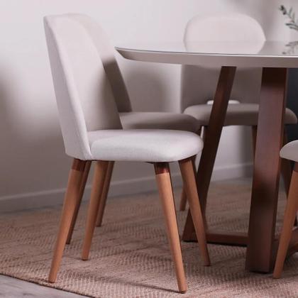 Imagem de Conjunto de Jantar Mesa Redonda com Vidro Bennett 6 Cadeiras Drop - Natural c/ Off White