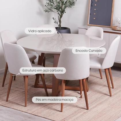 Imagem de Conjunto de Jantar Mesa Redonda com Vidro Bennett 6 Cadeiras New Drop - Natural c/ Bege